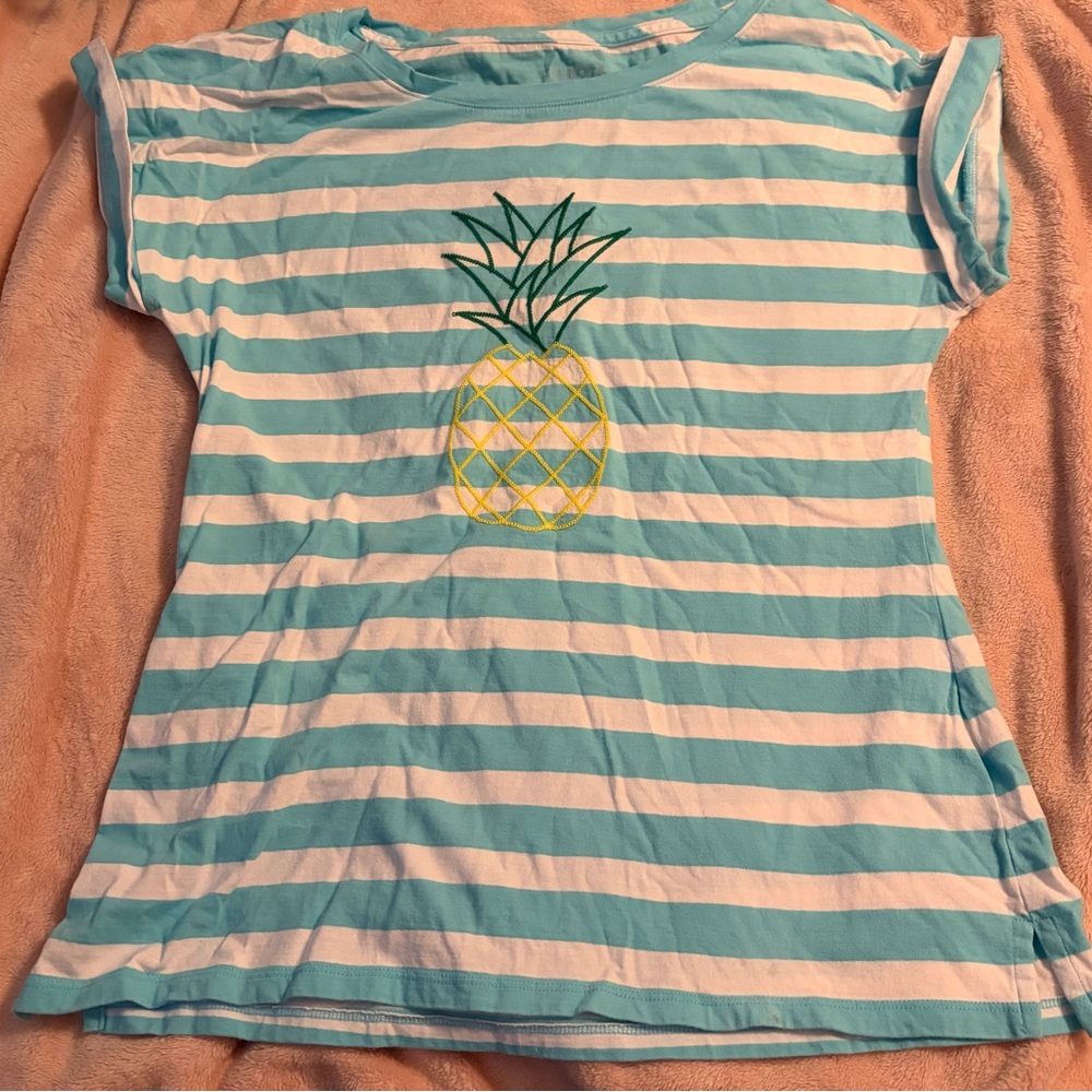 Talbots Aqua and White Striped Top